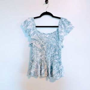 Japna size large blue and white skirt sleeve peplum babydoll style to with vneck